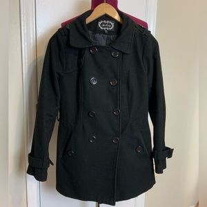 Ambiance Black Wool blend Pea Coat Big Buttons Front Closure M Women